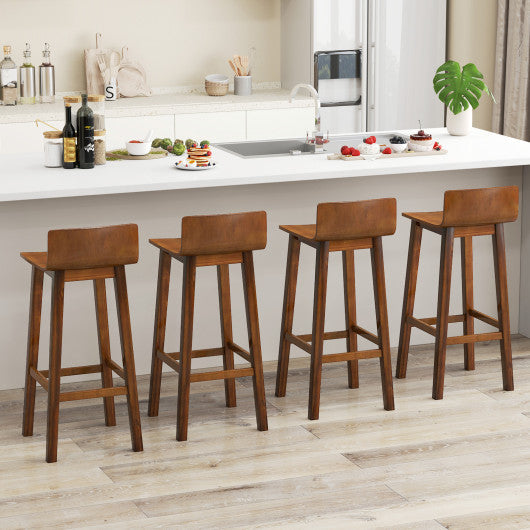 29 Inch Wood Bar Stools Set of 2 with Solid Back and Seat-Walnut
