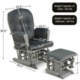 Wood Glider and Ottoman Set with Padded Armrests and Detachable Cushion-Dark Gray