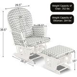 Wood Glider and Ottoman Set with Padded Armrests and Detachable Cushion-Gray and White