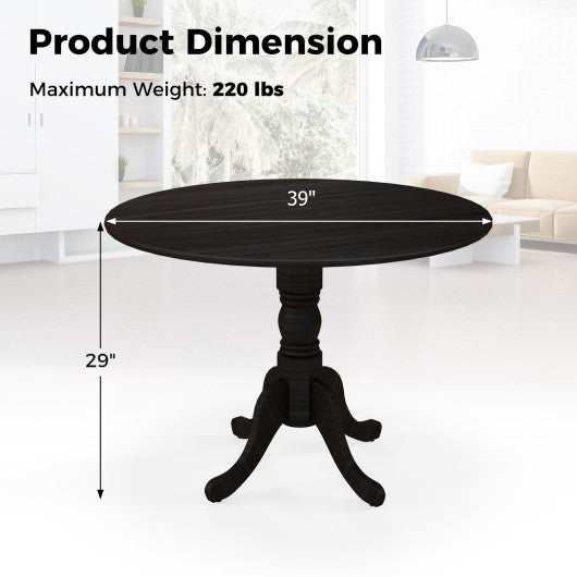 Wooden Dining Table with Round Tabletop and Curved Trestle Legs-Black