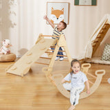 5-in-1 Wooden Kids Climber Toys with Triangle Arch Ramp-Natural