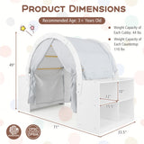 Wooden Kids Play Tent with Curtain Shades and 8 Cubbies-White