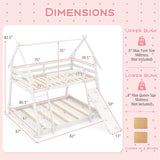 Twin Over Queen Bunk Bed Wooden Kids Bed with Climbing Nets and Ramp-White