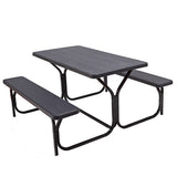 HDPE Outdoor Picnic Table Bench Set with Metal Base-Black