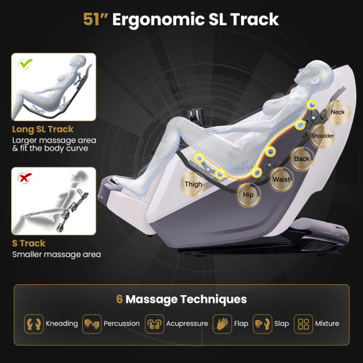 Zero Gravity SL Track Massage Recliner with Heater and Airbag Massage-White