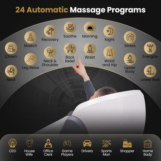 Zero Gravity SL Track Massage Recliner with Heater and Airbag Massage-White